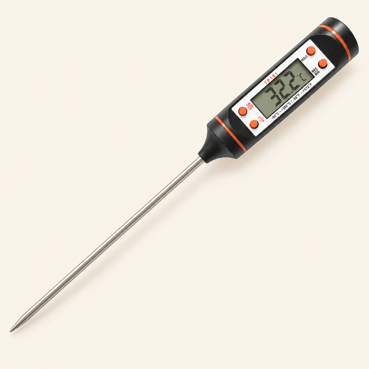 Digital food thermometer with stainless steel probe